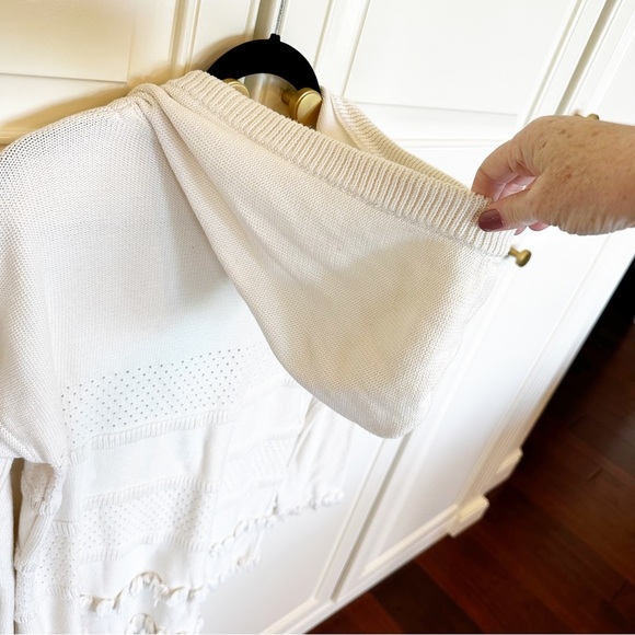 Tory Burch Women’s Baja Mixed Knit Hoodie Cream Tassel V Neck Pullover Sweater S - Picture 11 of 14